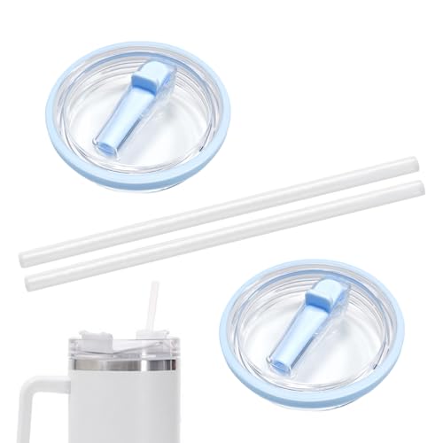 Zueyen 2 Coperchi Di Ricambio Per Stanley 40 Oz, Accessori Per Tazze Con 2 Cannucce, Coperchio Di Ricambio Riutilizzabile A 360°, In Plastica (Azzurro