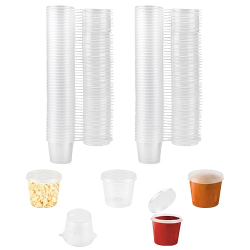 Lpamaba 100 Pz Bicchieri Da Salsa Con Cerniera In Plastica Da 25Ml,Scatola Per Salsa Chutney Trasparente,Mini Tazze Rotondi Con Coperchio Per Conserva