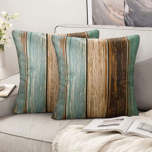 Hanrunsi Fodere Per Cuscini 40X40 Verde Copricuscini Moderni 40X40 Set Di 2 Fodere Per Cuscini Verdi Strisce Di Legno 40X40 Retro Vintage Rustico Legn