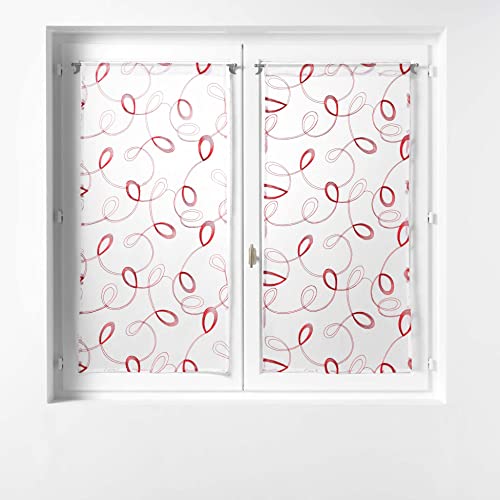 Douceur D'Intérieur, Coppia Di Tende Passapasta (2 X 60 X 120 Cm), Con Cappuccio Rosso, Velo Sabbiato Ricamato