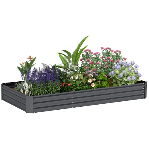 Outsunny Letto Per Orto Rialzato Da Esterno 835L, Fioriera Da Balcone In Acciaio Galvanizzato Con Fondo Aperto, Per Piante, Fiori E Verdure, 240X120X3