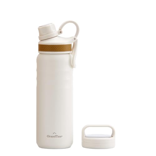 Grandties 2 Lids Sports Stainless Steel Water Bottle - 24Oz, Reusable Wide Mouth Vacuum Insulated Water Bottles, Travel Metal Canteen, Coldest Water B