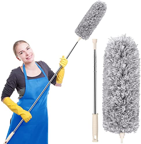 Spolverino In Microfibra Per La Pulizia Con Asta Di Estensione (Acciaio Inossidabile) Raggiunge I 254 Cm, Spolverino Flessibile Ed Estensibile Per La 