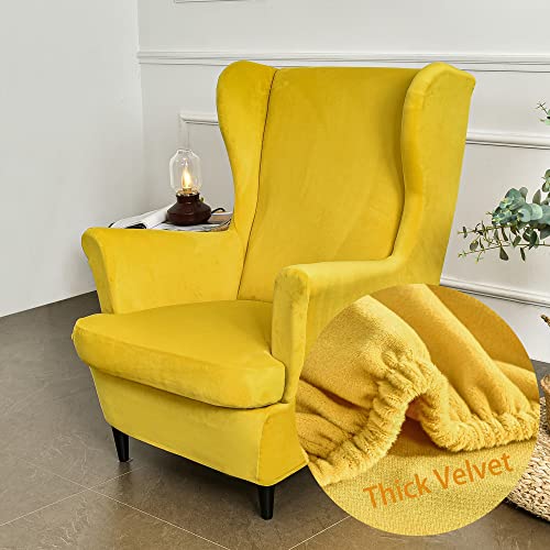 Highdi Velvet Copripoltrona Con Orecchie Elasticizzato, Tinta Unita 2-Pezzi Copridivano Da 1 Posto Con Fodera Per Cuscino, Lavabile Per Strandmon Bar
