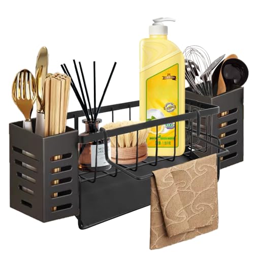 Bontiady Organizer Cucina Per Lavello, Porta Spugne Lavello Cucina, Con Vaschetta Di Scarico Autodrenante, Con Porta Asciugamani E Scatola Per Spazzol