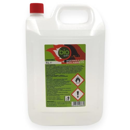 Bioetanolo Combustibile Stufe Bio Sprint 5 Litri 99,9% Inodore No Fumo Naturale No Zolfo, Plastica, Rosso