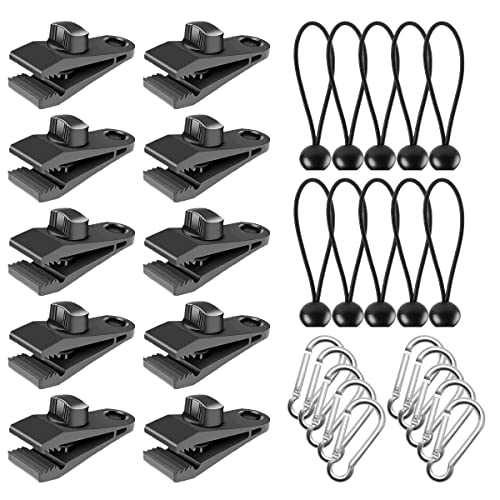 Clip Per Tende,Tarp Clips,30 Sets Clip Di Fissaggio,Set Clip Di Tarp Corde Elastiche Forma Di D Moschettone,Set Clip Per Teloni Di Fissaggio Istantane