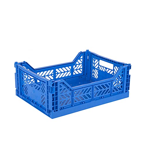 Ay-Kasa Cassetta Pieghevole Stabile In Plastica, Impilabile, Blu, Midi (40 X 30 X 14 Cm)