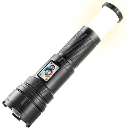 Ultrafire Torcia Tattica Con Lanterna Da Campeggio, 1500 Lumen Ad Alta Luminosità, Torcia Led Ricaricabile, Torcia Da Campeggio Zoomabile, 10 Modalità