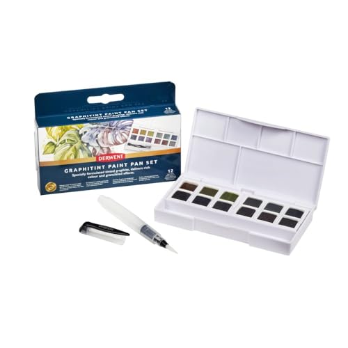 Derwent Set Di Colori Graphitint, Set Da 12, Formato Mezza Tavolozza, Solubili In Acqua, Adatti Per Dipingere Paesaggi, Qualità Professionale, Formato