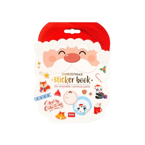 Legami - Quaderno Di Adesivi Natalizi, 8 Fogli Con Più Di 150 Stickers In Carta, Sticker Book Con Etichette Regalo, Bolli Chiudipacco, Adesivi Decorat