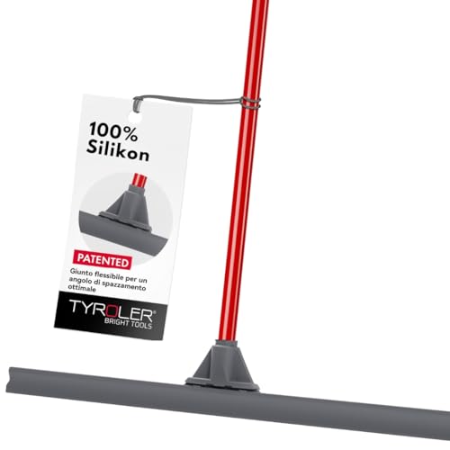 Tyroler Bright Tools Floor Cleaner Squeegee Extra-Wide 60 Cm, 100% Silicone, New Aluminum Anti-Rust 4 Parts Handle - Dries Flat & Curved Surfaces- Bes