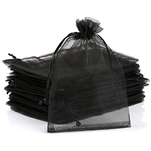 Naler 120 Sacchetti In Organza Sacchetti Per Gioielli Buste Di Organza Per Regalo Portaconfetti, Nero, 10 * 15 Cm