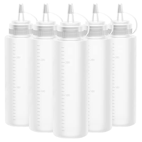 Gvolatee Bottiglia Squeeze Di Plastica,5Pcs 240Ml 8Oz Bottiglia Per Squeeze Con Tappi - A Prova Di Perdite E Senza Bpa, Per Ketchup, Senape, Mayo, Sal
