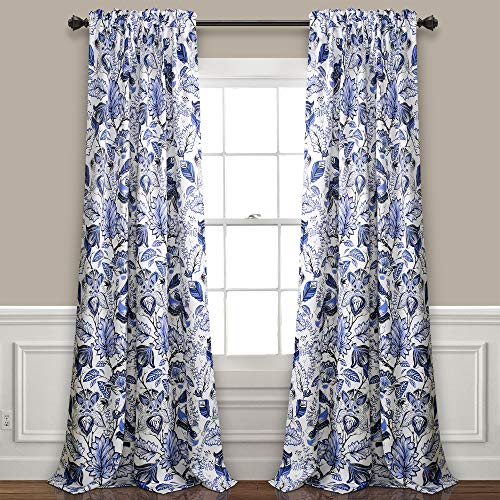 Lush Decor Cynthia Jacobean Room - Set Di Tende Oscuranti Per Finestra, 213 X 132 Cm, Colore: Blu