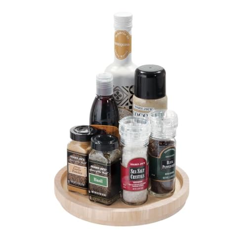 Idesign The Home Edit Piatto Girevole Lazy Susan Da 22,9 Cm Con Bordo Rialzato, Legno Paulonia Naturale