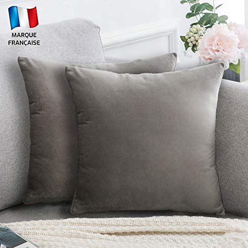 Douceur De Plumes Set Di 2 Federe Cuscini Decorativi Tinta Unita In Velluto Grigio Chiaro 40X40, Federa Quadrata Moderna E Morbida, Decorazione Soggio