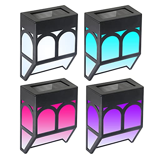 Lampade Solari Da Parete Per Esterni, 4 Luci Solari A Led Per Recinzioni 2 Modalità Bianco Freddo/Illuminazione Impermeabile Che Cambia Colore Per Pon