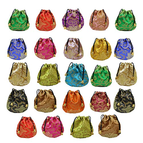Lijun 24 Pz Broccato Di Seta Sacchetto Dei Monili Del Sacchetto Piccolo Raso Portamonete Broccato Cinese Ricamato Coulisse Sacchetto Regalo Per Anello