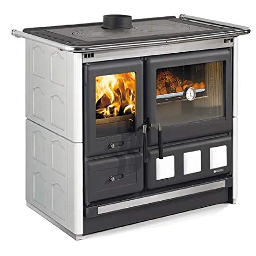 Cucina A Legna Con Forno 8.5 Kw Maiolica Bianca Rosa Xxl