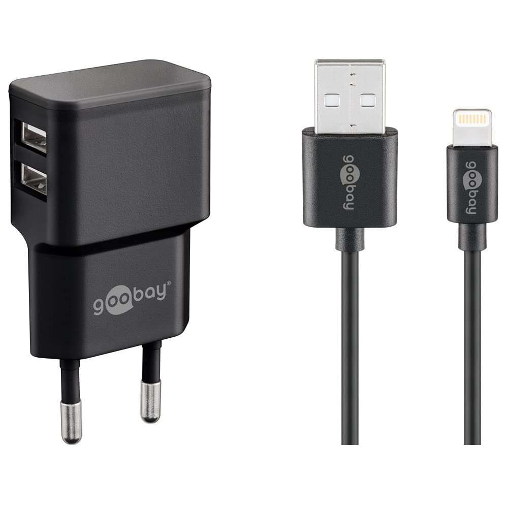goobay Ladekabel mit Adapter schwarz, 12 Watt NUOVO