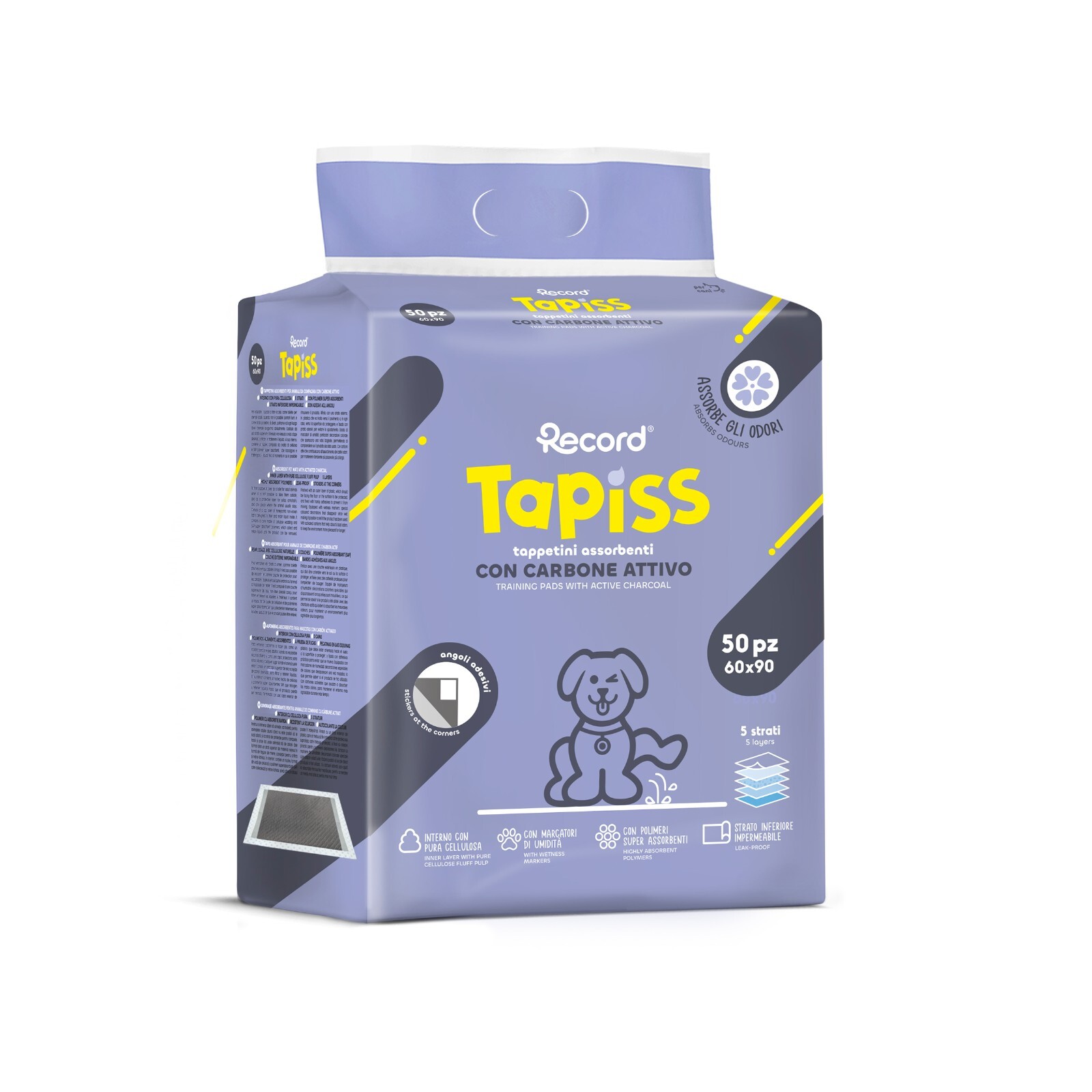 50 TAPPETINI ASSORBENTI 60X90 PER CANI TRAVERSE CARBONE ATTIVO TAPISS