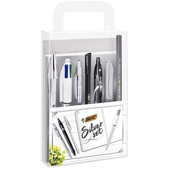 SILVER SET BLOCCO APPUNTI + PENNE BIC
