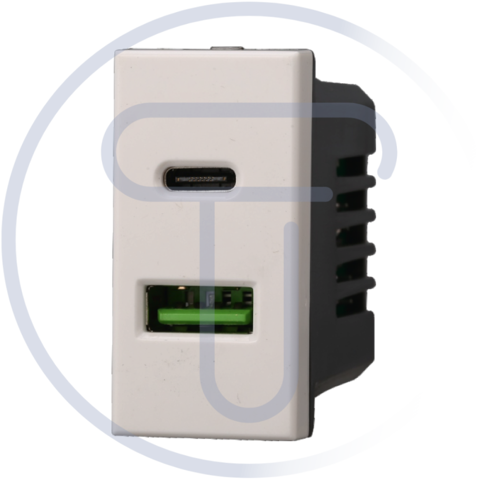 Modulo compatibile BTicino Axolute doppia USB 2.0 tipo A USB 3.1 tipo C, bianco