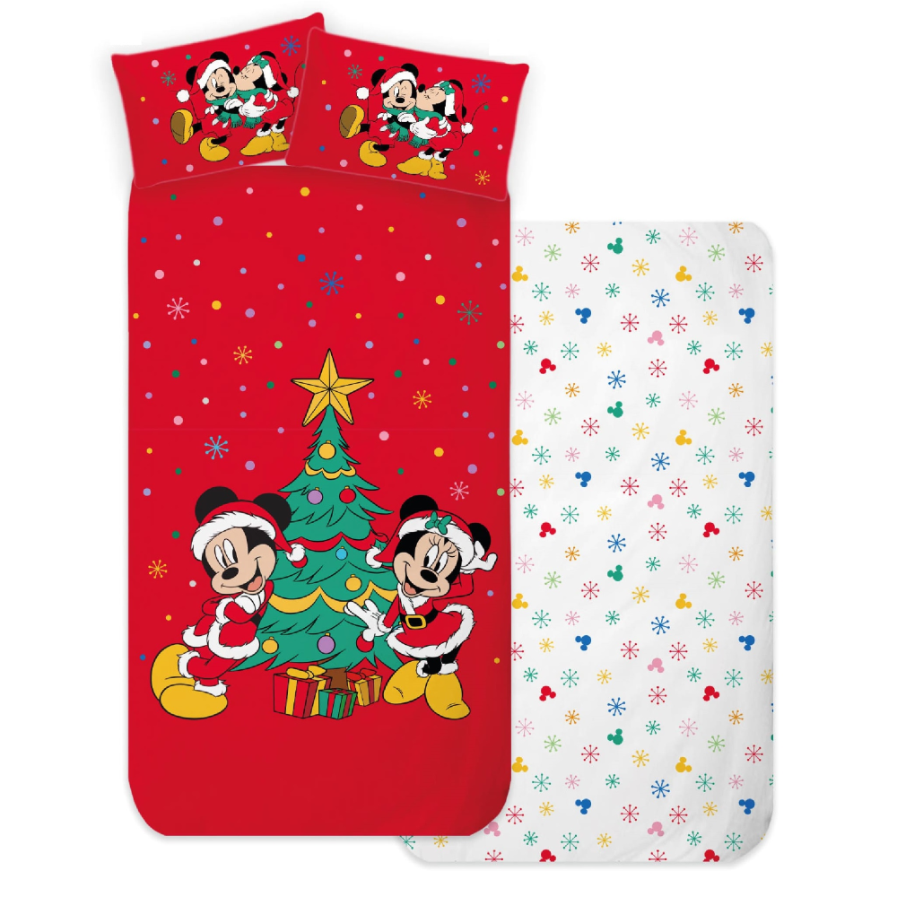 COMPLETO LENZUOLA MINNIE E TOPOLINO NATALE SOTTOLENZUOLA LENZUOLA FEDERA