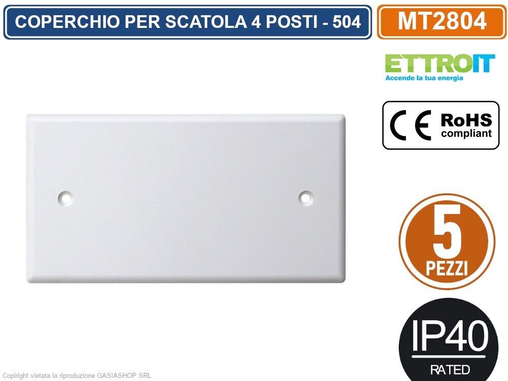 5 PEZZI COPERCHIO RETTANGOLARE PER SCATOLA INCASSO 4 POSTI + VITI DI FISSAGGIO
