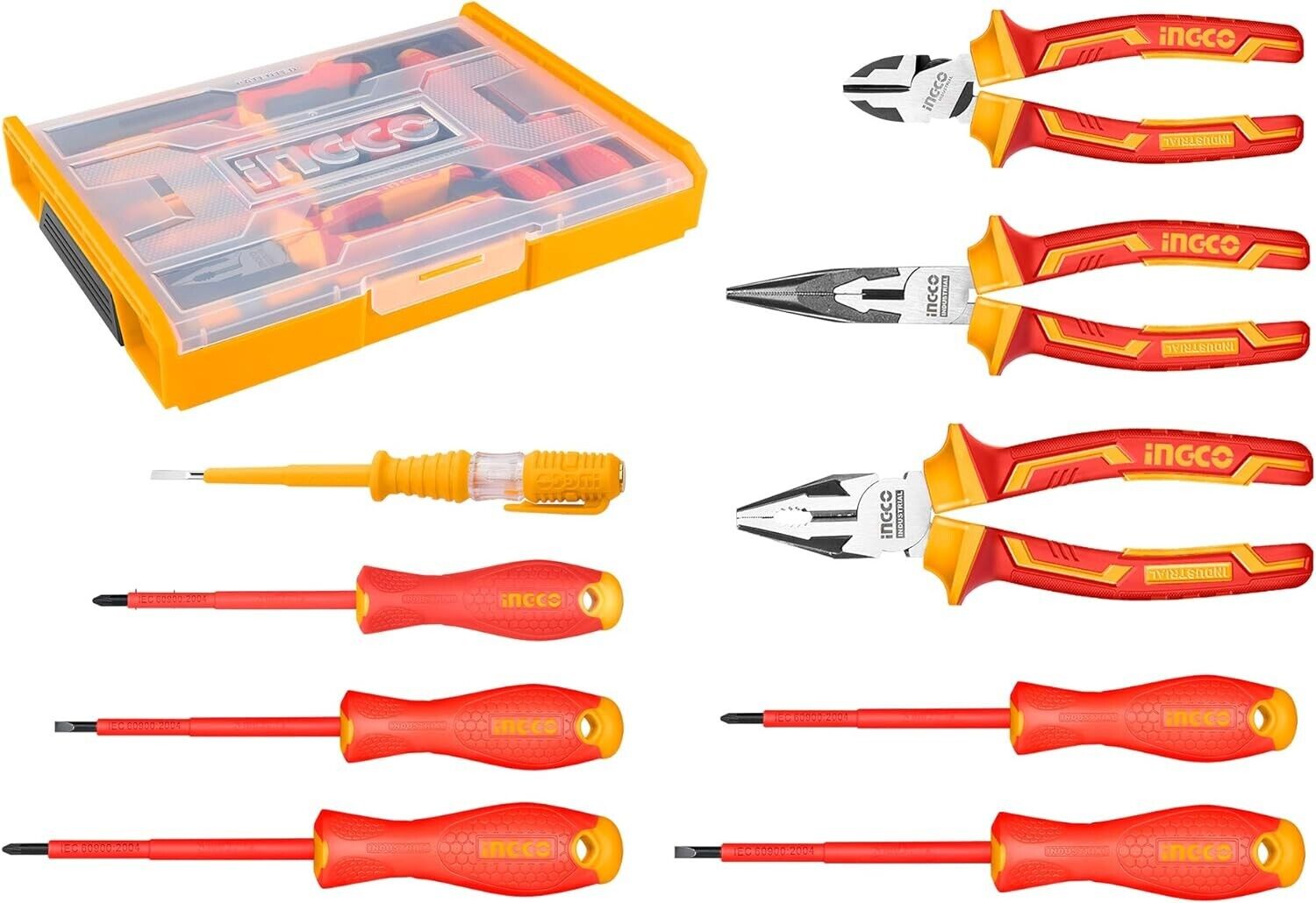 Pinza Cacciaviti isolanti elettricista 1000V INGCO Set 9Pz Cercafase + Valigetta