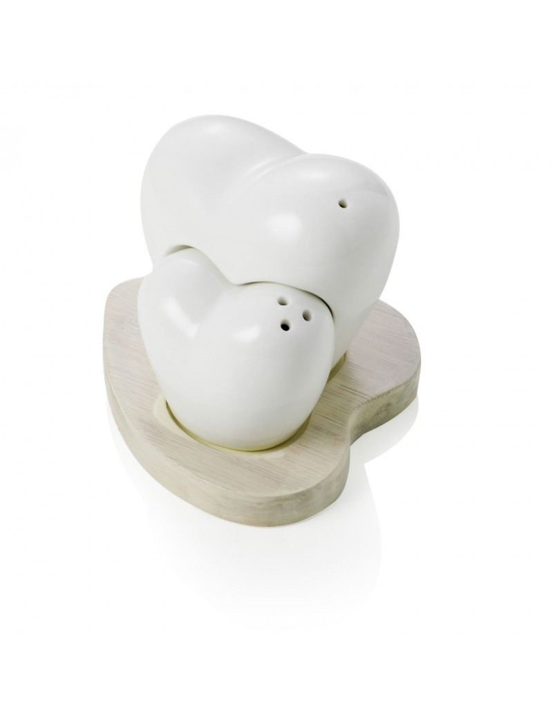 SALE E PEPE CUORIFOREVER IN PORCELLANA BIANCA CON SUPPORTO IN BAMBOO NATURALE |