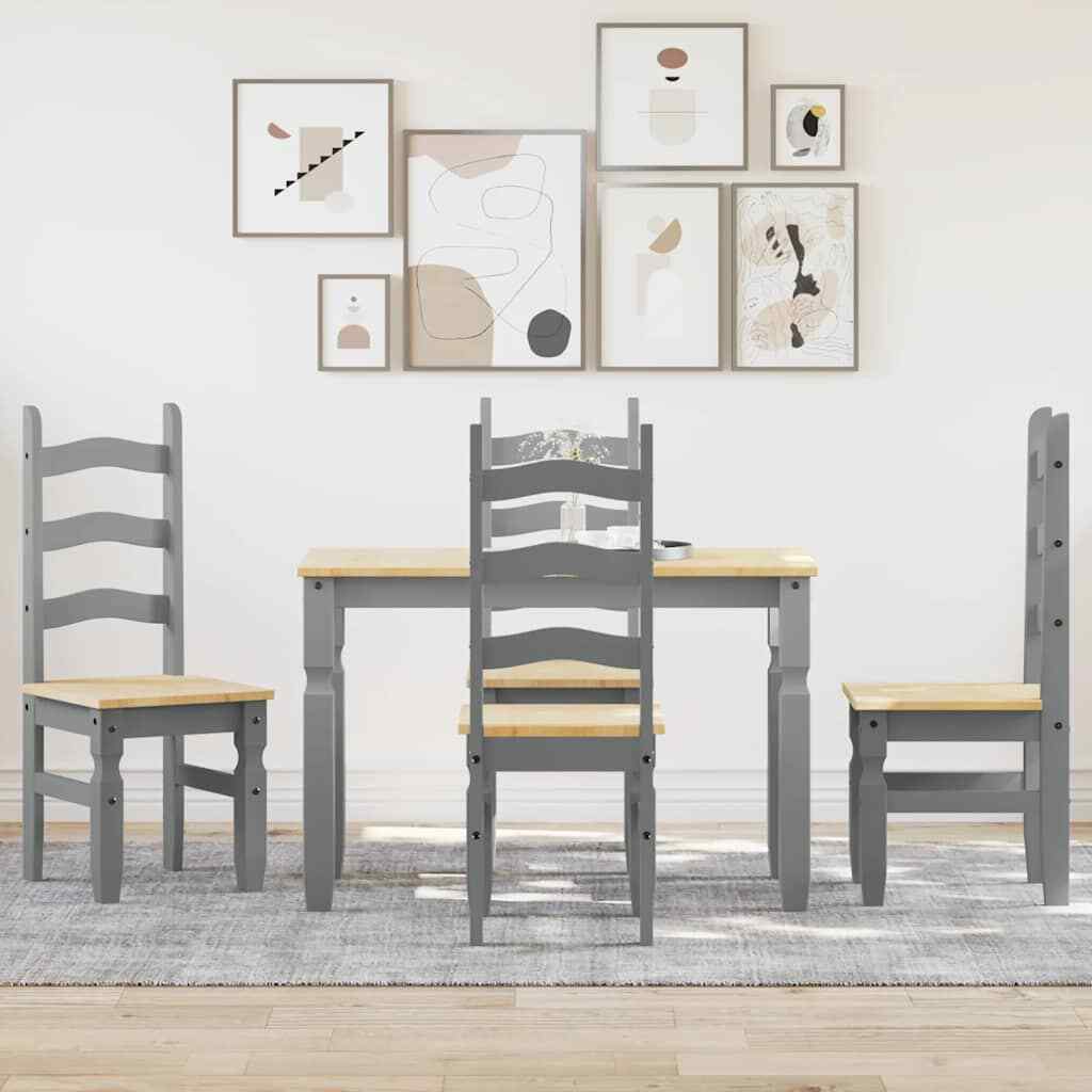 5 Pezzi Set da Pranzo Panama Grigio Legno Solido di Pine