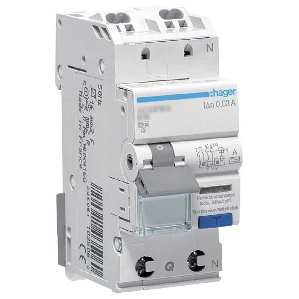 Hager ADS916D Magnetotermico e differenziale 2 poli 16 A 0.03 A 240 V