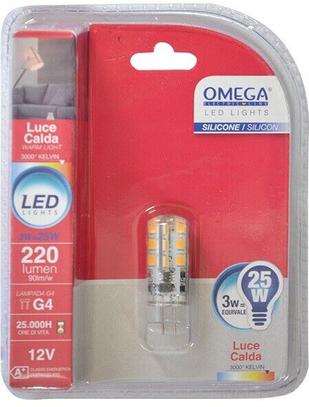 LAMPADINA MINI LED IN GOMMA SILICONE 300° 3W ATTACCO G4 3000K 220LM A+ 50/60V 80