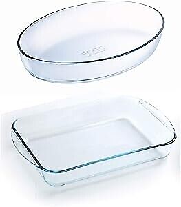 Pyrex ovale per arrosti set (2 pezzi: 30 x 21 cm & rettangolare: 35 x 23 cm)