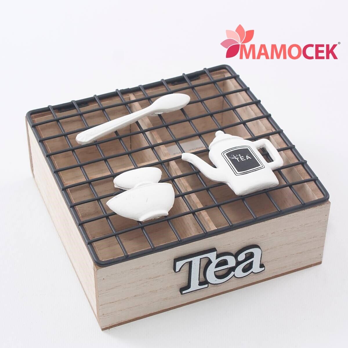 SCATOLA Porta tè legno abete 17x17H8 bauletto tea the spezie contenitore scom...
