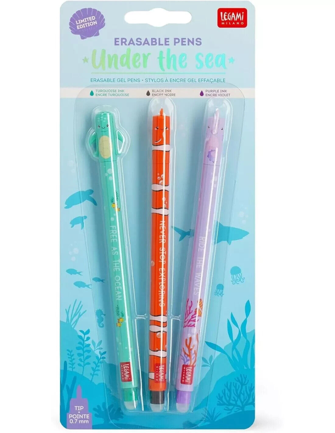 Set di 3 penne gel cancellabili MARE 2024  LEGAMI Milano under the sea