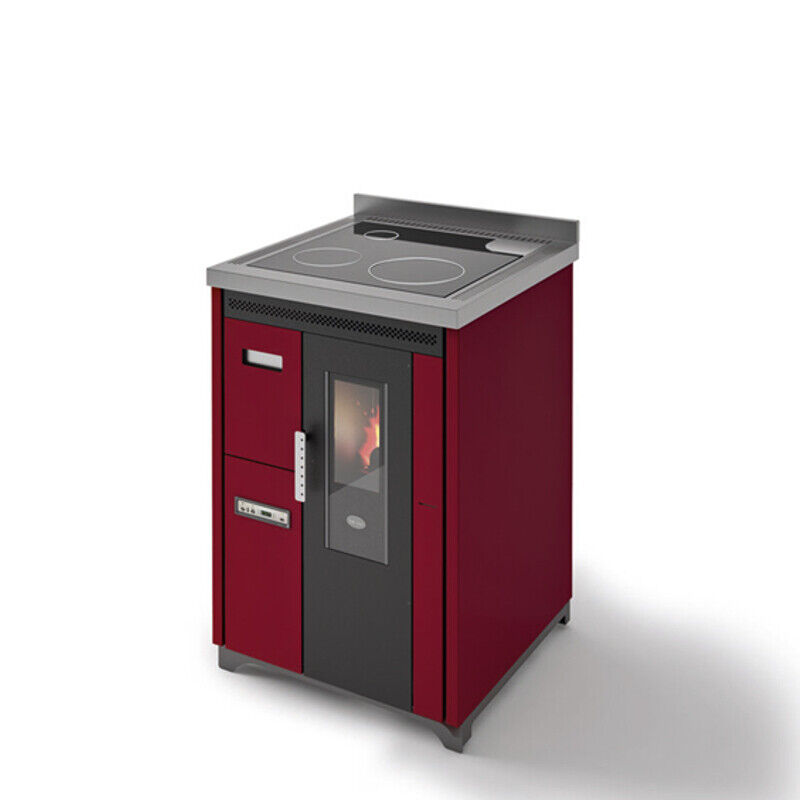 STUFA CUCINA A PELLET EVA CALOR NINA ROSSO PIASTRA FERRO 7.5 KW