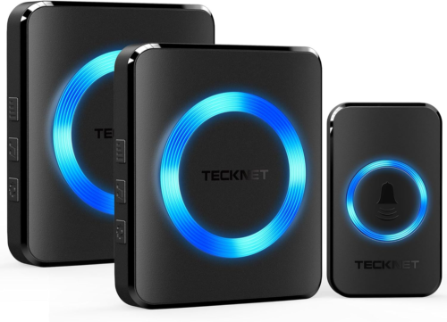 Campanelli Wireless, TeckNet Campanello 1 Trasmettitore + 2 Ricevitori, Nero