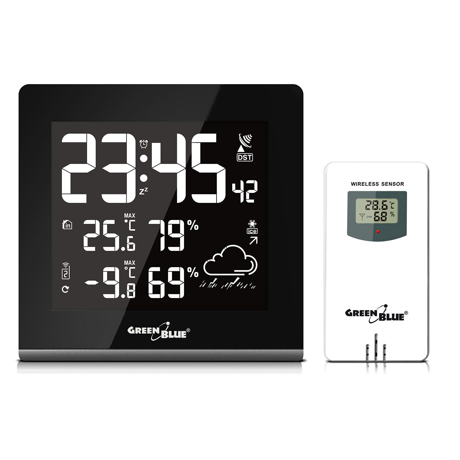 Stazione meteo meteorologica wireless 9 colori GreenBlue GB151 DCF VA LCD