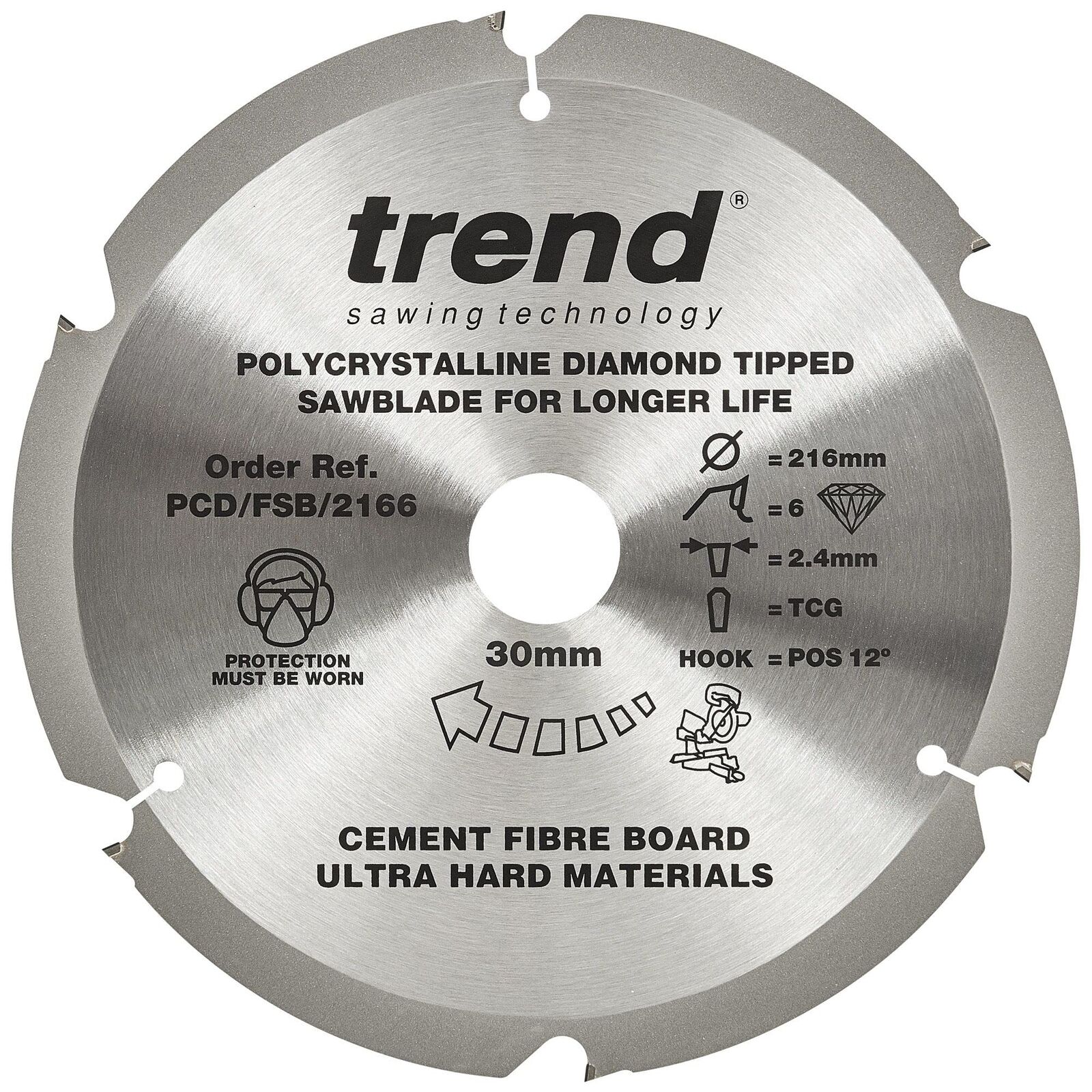 Trend Lama per sega Fiberboard PCD, diametro 216 mm x 6 denti x foro 30 (T3l)