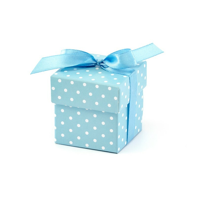 Set 10 scatoline con nastro raso Cm. 5x5x5 - Pois celeste