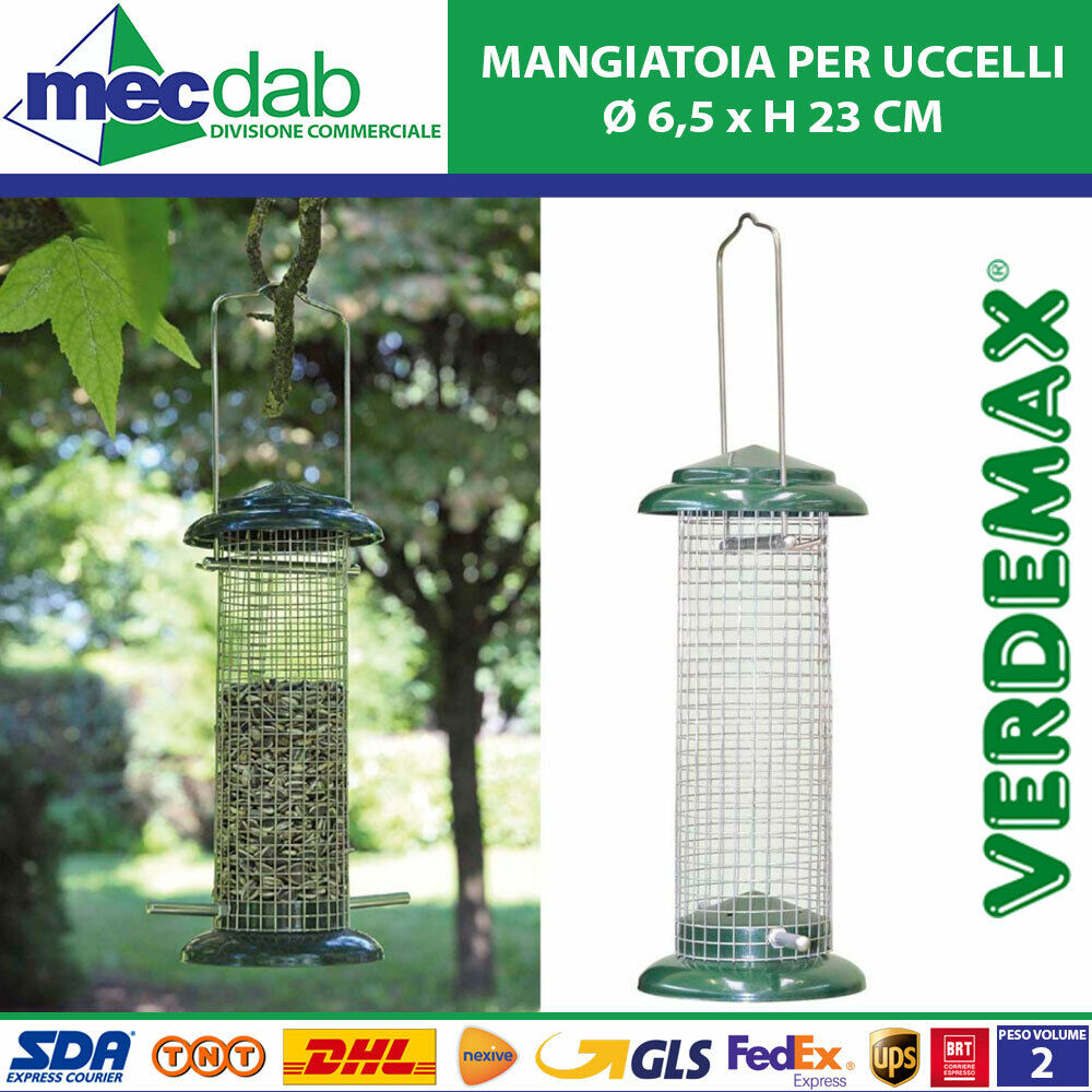 Mangiatoia Per Uccelli Struttura In Metallo Ø 6,5 x H 23 Cm Verdemax