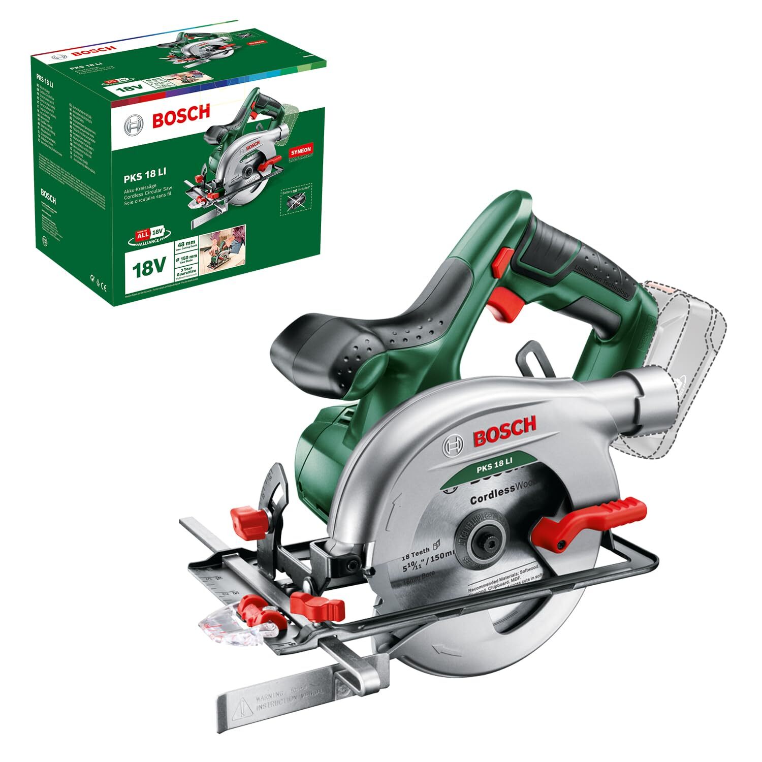 Bosch Home and Garden Sega Circolare a Batteria PKS 18 LI, senza Batteria, Siste