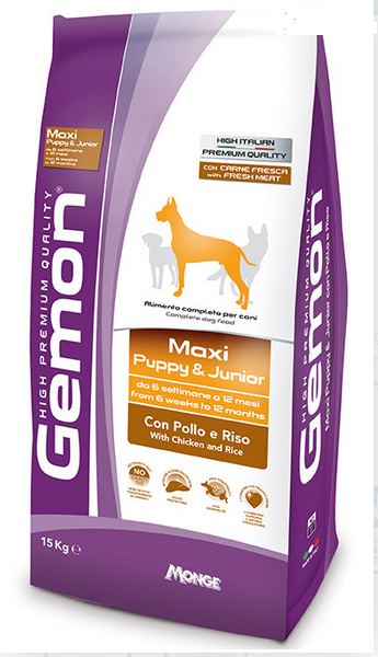 CROCCANTINI PER CANI KG. 3 MONGE GEMON DOG MAXI PUPPY & JUNIOR pollo e riso