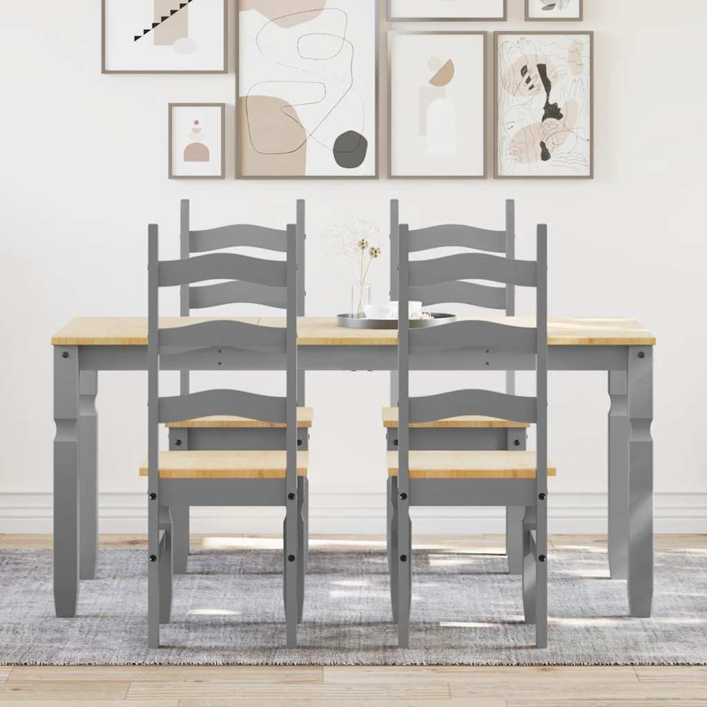 5 Pezzi Set da Pranzo Panama Grigio Legno Solido Pino
