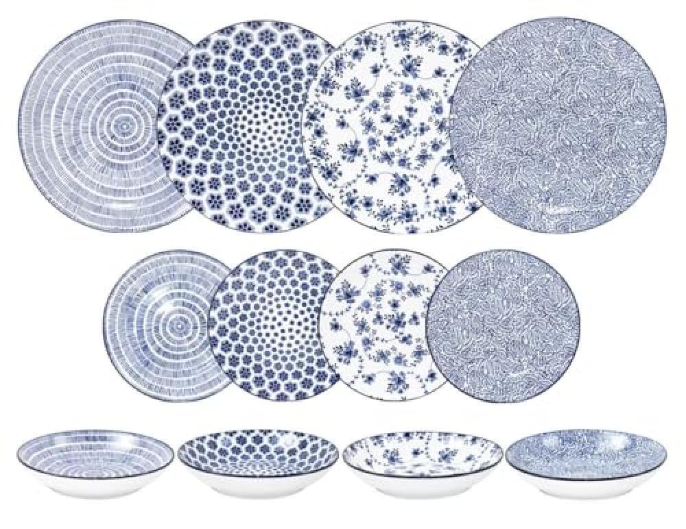 IBILI - Servizio da tavola 12 pezzi Armonia Blu, Piatti in porcellana per 4 pers