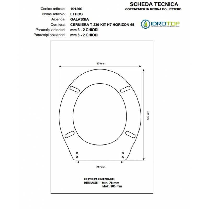 COPRIWATER SEDILE ETHOS BIANCO CERNIERA CROMO GALASSIA