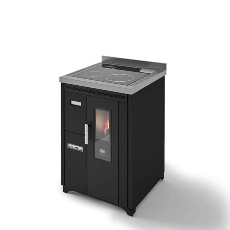 STUFA CUCINA A PELLET EVA CALOR NINA NERO PIASTRA FERRO 7.5 KW
